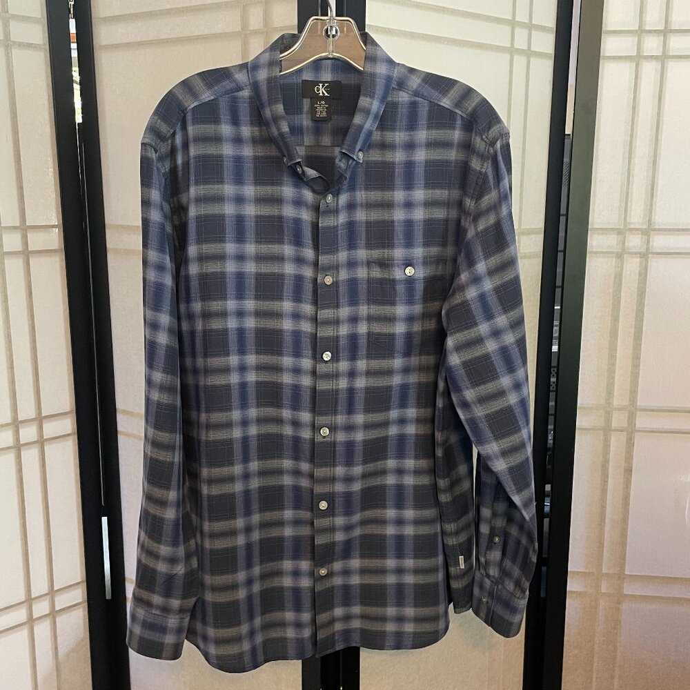 Calvin Klein Men's Blue Checkered Long Sleeve